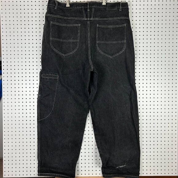 Girbaud Black Baggy 90s Jeans 44x34 Cargo Stash Skate Punk Wide Leg Grunge READ - Picture 3 of 8
